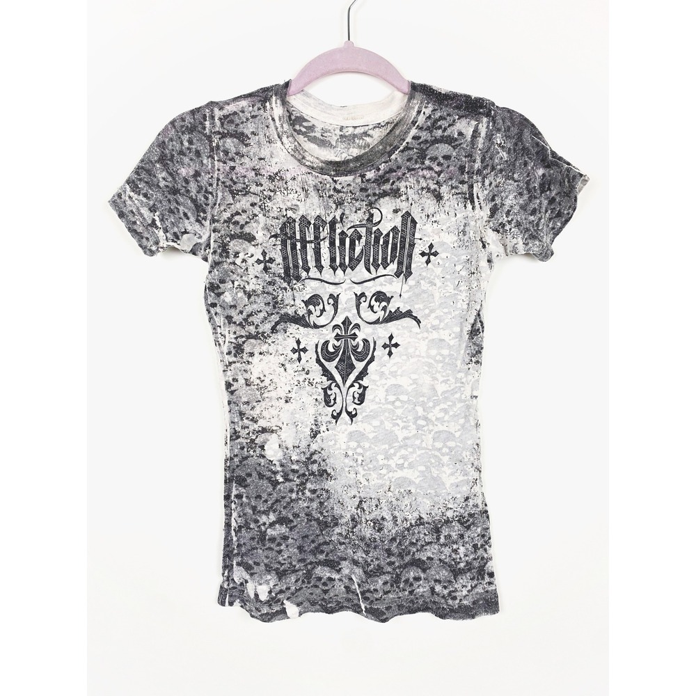 Affliction Graphic Skull Burnout Tee Cross Gothic Y2K Small